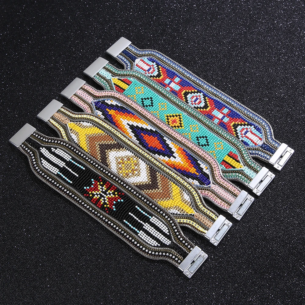 Женский кожаный браслет HEYI с разноцветными бусинами и геометрическим узором в