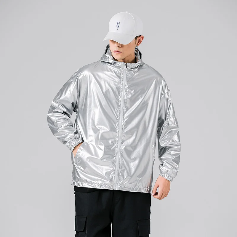 По сравнению с Размеры d Глянцевая куртка для мужчин весна Двусторонняя
