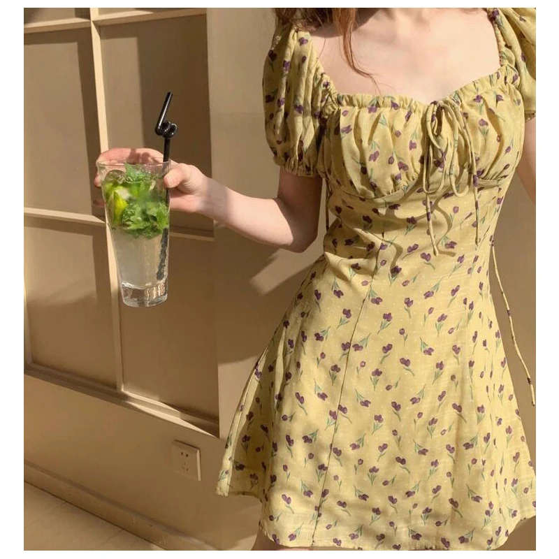 

Retro printing Dress Women V Neck Party Dress Lantern Sleeve Slim Waist Summer Chiffon Dress Sundress Vestidos PP-213