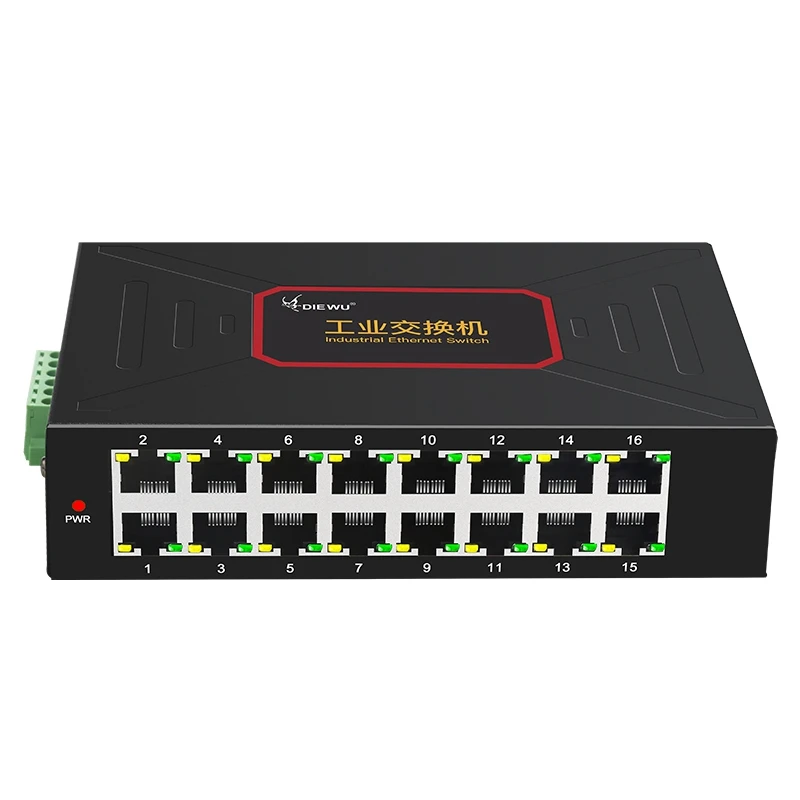 

DIEWU 16 Ports Industrial Ethernet Switches 10/100Mbps DIN Rail Type RJ45 Network Switch