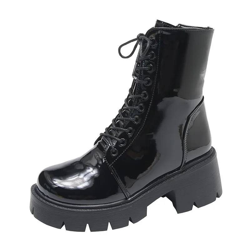 2021 New Brand Boots Women Autumn Winter Boots Fashion Zipper Botas Mujer Sports Platform Heel Ladies Shoes Round Toe Booties