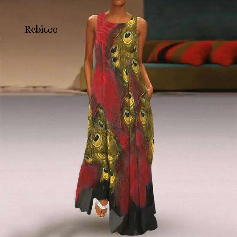 Летний сарафан женские длинные макси платья богемные без рукавов элегантное