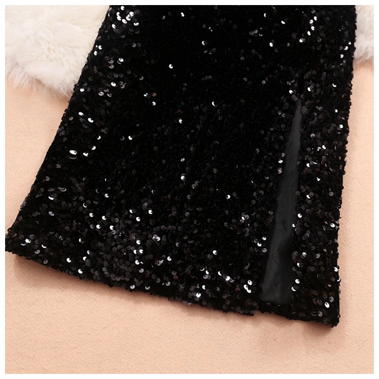 

2020 Autumn Winter New Female Chic V Collar Long Sleeve Velvet With Sequins Sheath Dresses Women's Elegant Clothing