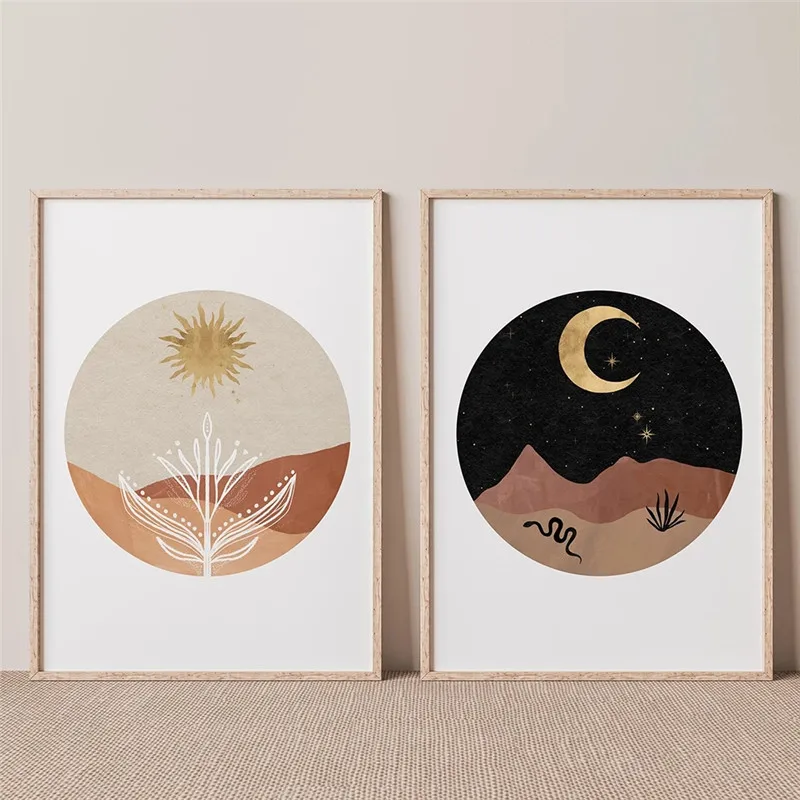 

Boho Day Night Abstract Posters Geometric Dessert Snake Mountain Canvas Painting Modern Wall Pictures for Living Room Home Decor