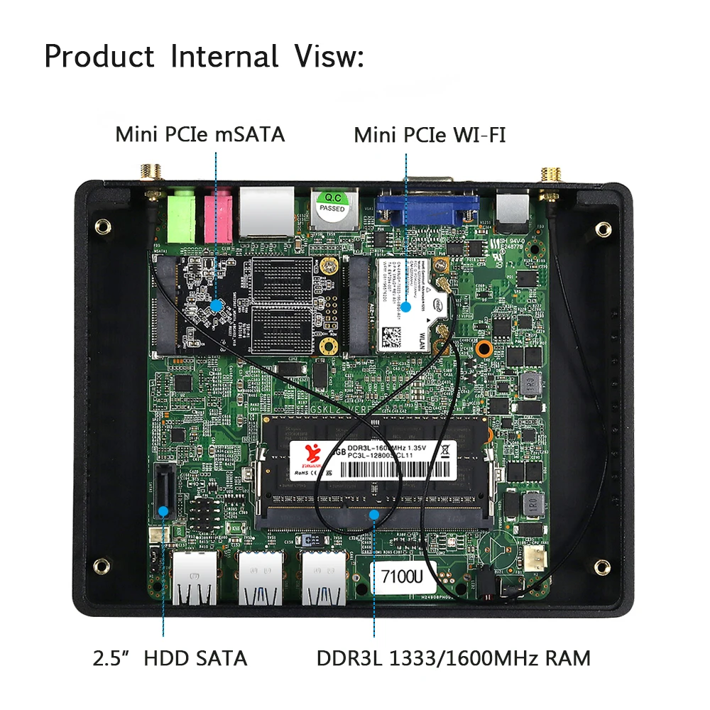 Безвентиляторный мини ПК Core i3 7100U 4K HD i5 4200Y Celeron 2955U Pentium 4405U Windows 10 Мини компьютер