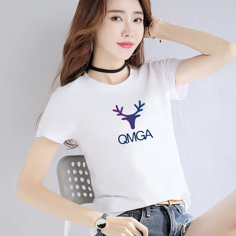

Fashion Logo Printing T Shirts Women's Short Sleeve Fashion 100% cotton Female Beige T-Shirts