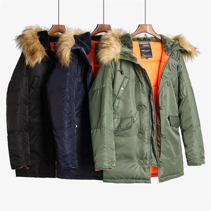Coat Men Fur Hood Slim Fit Thick Parka Padded Military Jacket for Cold Weather Mens Clothing Winter Jacket Men Clothing 2021