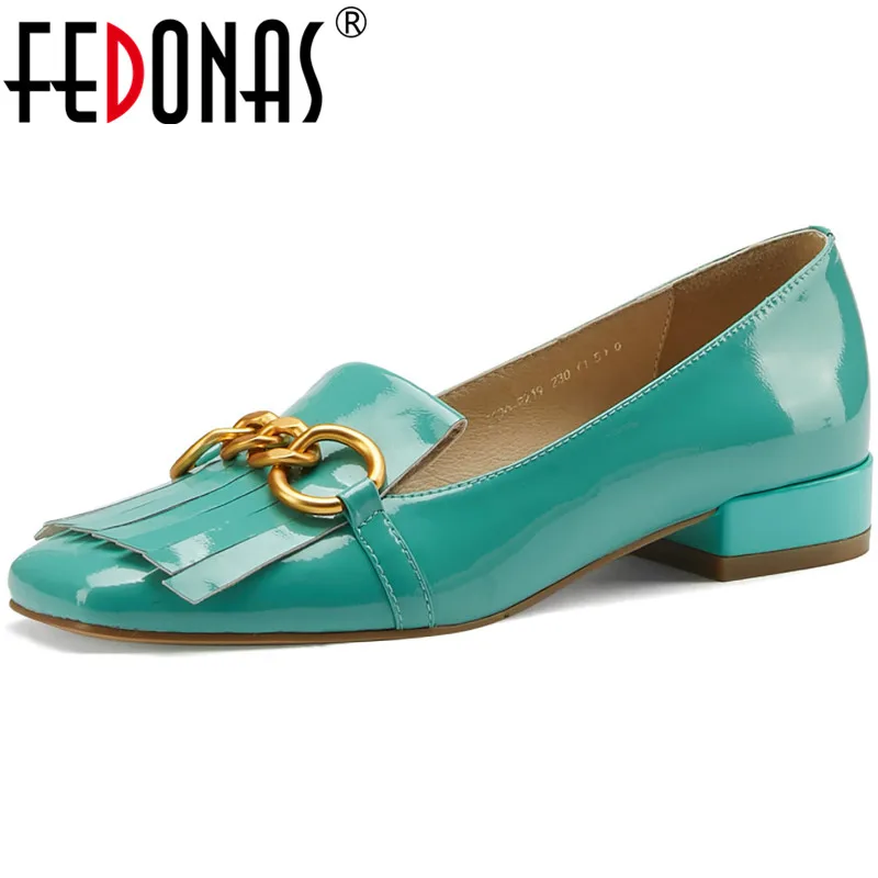 

Женские туфли с металлическим украшением FEDONAS, черные туфли-лодочки на толстом каблуке, обувь для вечеринки на весну 2021