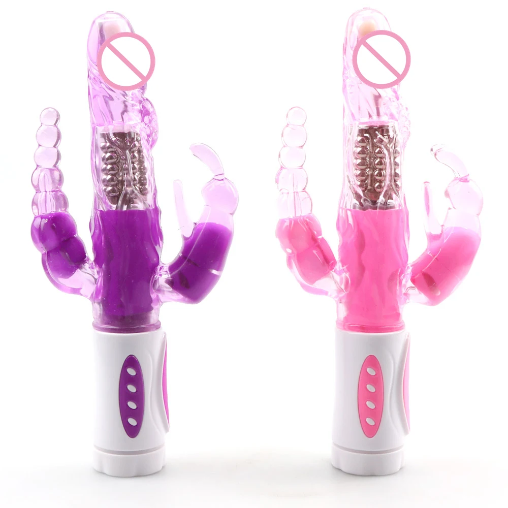 Секс игрушки вибратор кролик на присосках для клитора с вращающимися шариками 10