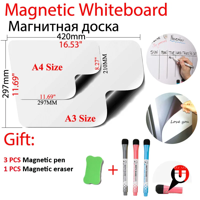 

A3+A4 Magnetic WhiteBoard Dry Erase Calendar Board Kitchen Menu Weekly Planner Message Board Refrigerator Magnets Plan