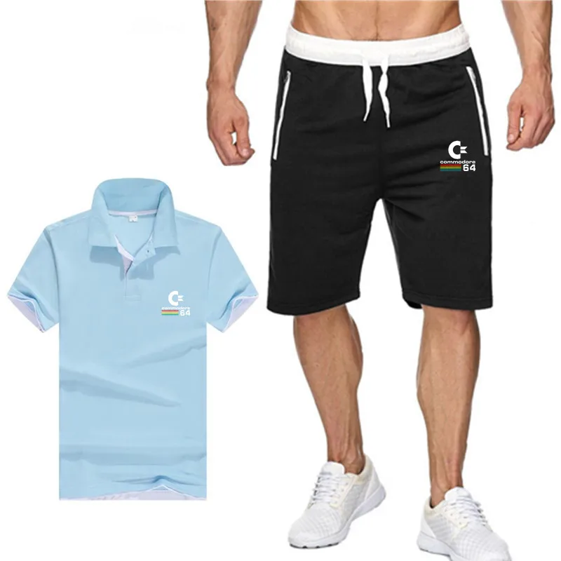 

Summer men's trend short sleeve T-shirt 2021 casual suit men's Polo Shirt two pieces of young and middle-aged handsome shorts