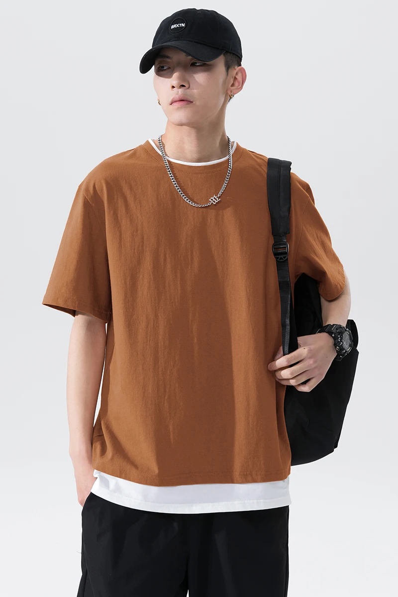 

2021 New T-shirt Men 100% Cotton Breathable Men Clothing Summer Oversized T Shirt O-Neck Short Sleeve Patchwork Streetwear