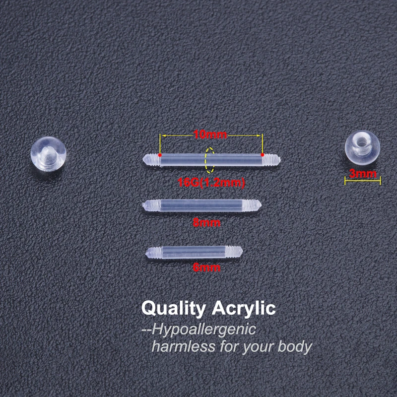 10pcs Clear Acrylic Bar Stud Earring Cartilage Piercing Flexible Lip Ring Prevent Allergy Ear Helix Tragus for Women Jewelry 16G - купить по