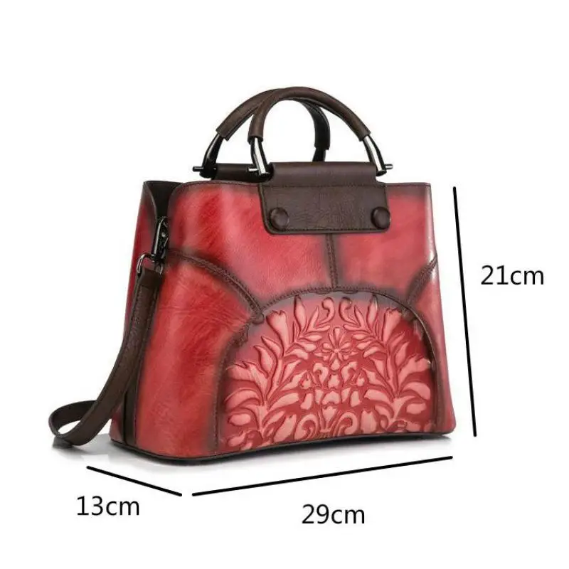 

Bestform 2021 New Women Bag Vintage Handmade Genuine Leather Embossing Handbags Cow Leather Fashion Shoulder & Crossbody Bags