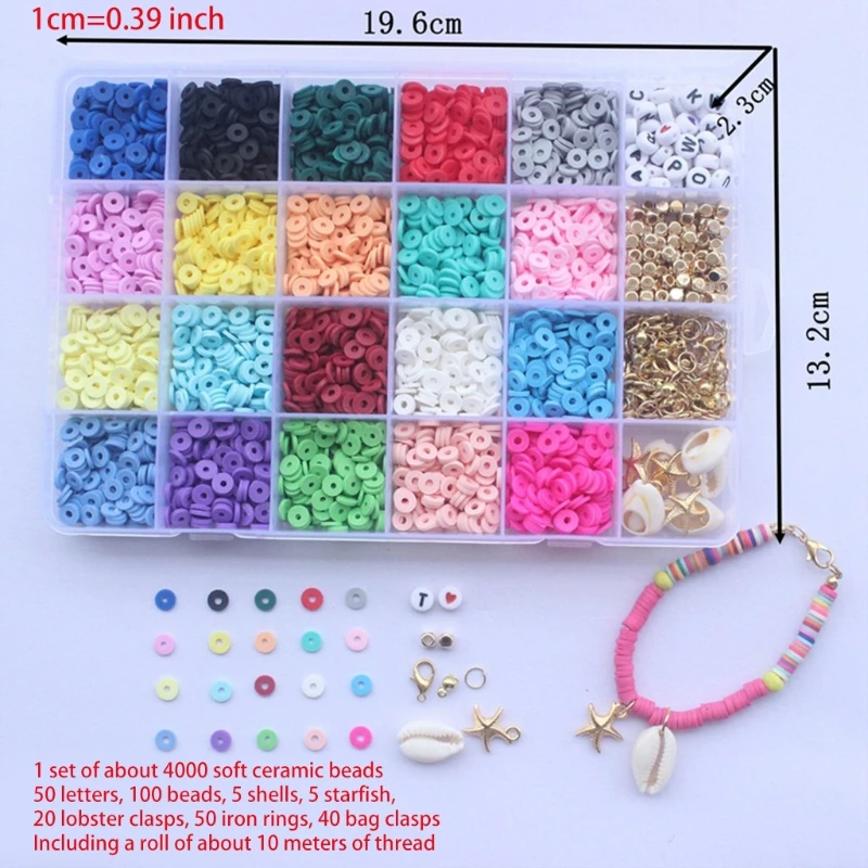 

4000Pcs 24 Colors Loose Beads Polymer Clay DIY Costume Accessories for Jewelry Necklace Craft Making with Container
