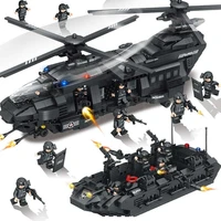 1351pcs chinook transport helicopter model swat team building blocks educational bricks toys gift for children