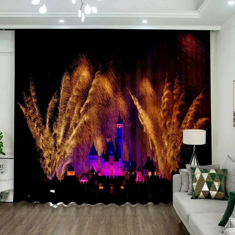

Disney Fantasy Castle Fireworks Children'S Room Room Bedroom Luxury Curtains 3D Digital Printing Washable Home Decor Curtains