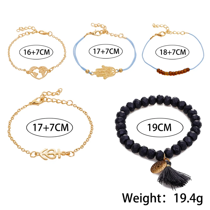 5 шт./компл. женские плетеные браслеты с бусинами и кисточками|Браслеты шармами| |