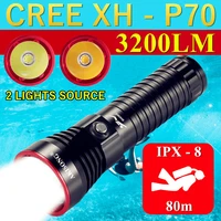 3200 lumen cree xhp70 led yellowwhite light diving flashlight professional underwater 80m waterproof torch outdoor dive lamp