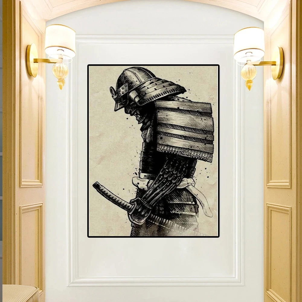 

Black And White Japan Samurai Portrait Wall Art Bushido Canvas Painting Japanese Warriors Canvas Print Posters For Living Room