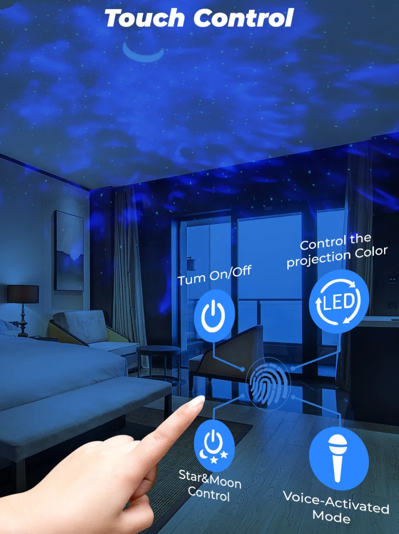 

Nice Smart Star Projector WiFi Laser Starry Sky Projector Waving Night Light Led Colorful APP Wireless Control Alexa Compatible
