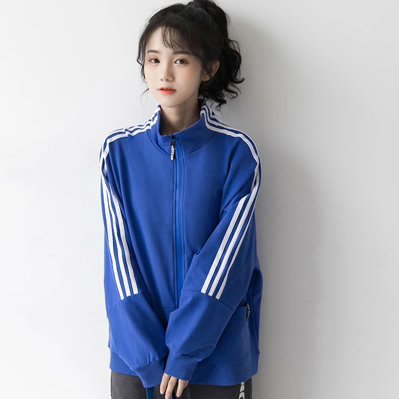 

Autumn 2021 new coat women's Korean loose retro spring and autumn Blue Baseball suit Harajuku casual zipper top