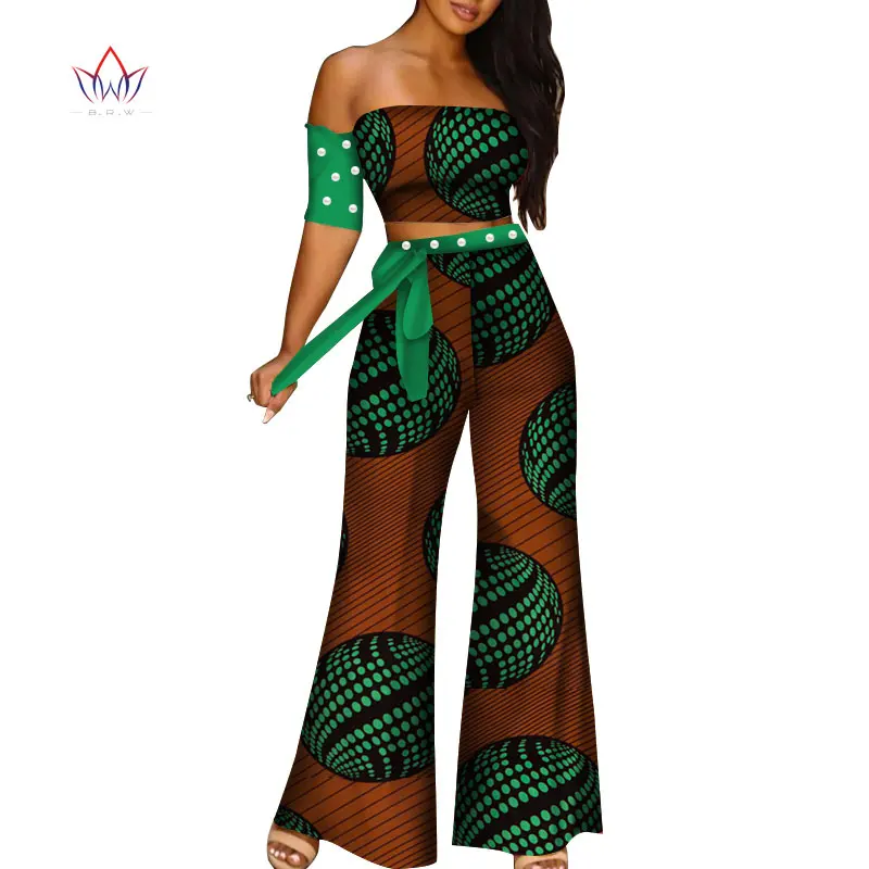 2 Piece Set African Women Sexy Top and Pant T Shirt Tops Dashiki Print Trousers Peal Clothing Customize WY5012 | Тематическая