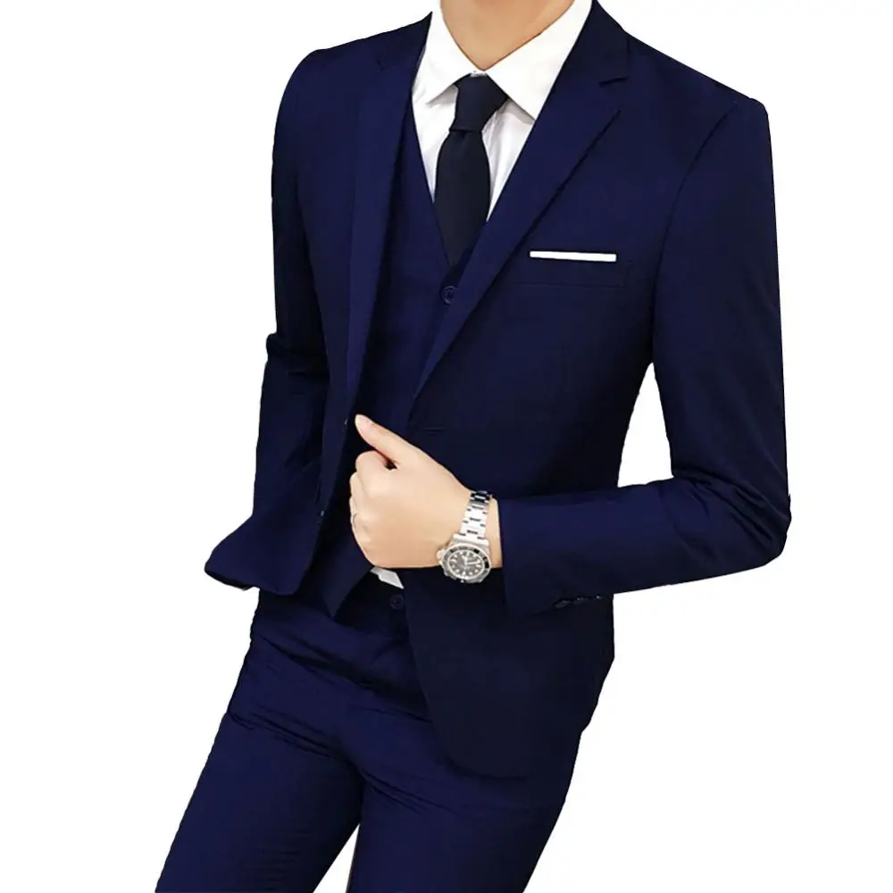 

Three Piece Business Party Best Men Suits Peaked Lapel Two Button Custom Made Wedding Groom Tuxedos Jacket Pants Vest for Weddin