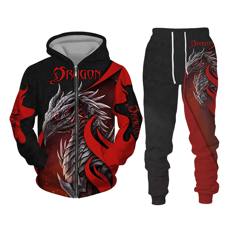 

Men Winter Clothing Set Gothic 3D Skull Dragon Print Hoodies Pants Sets Casual Sports Suits Men's Clothing Women's Trakcsuit