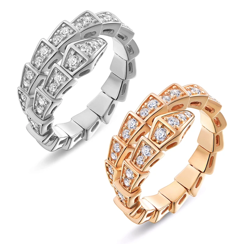 Регулируемые кольца в виде змеи с фианитом оригинальное качество модное