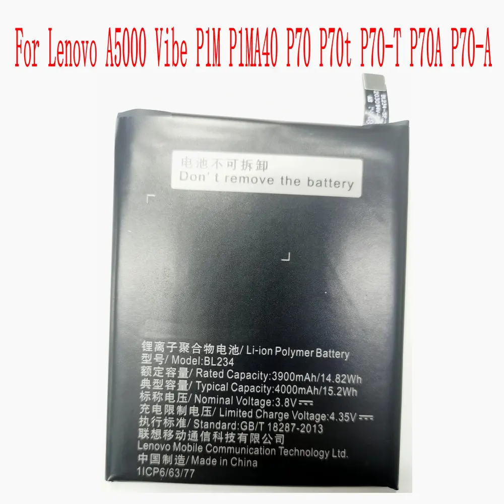 

100% Brand new high quality 4000mAh BL234 Battery For Lenovo A5000 Vibe P1M P1MA40 P70 P70t P70-T P70A P70-A Mobile phone
