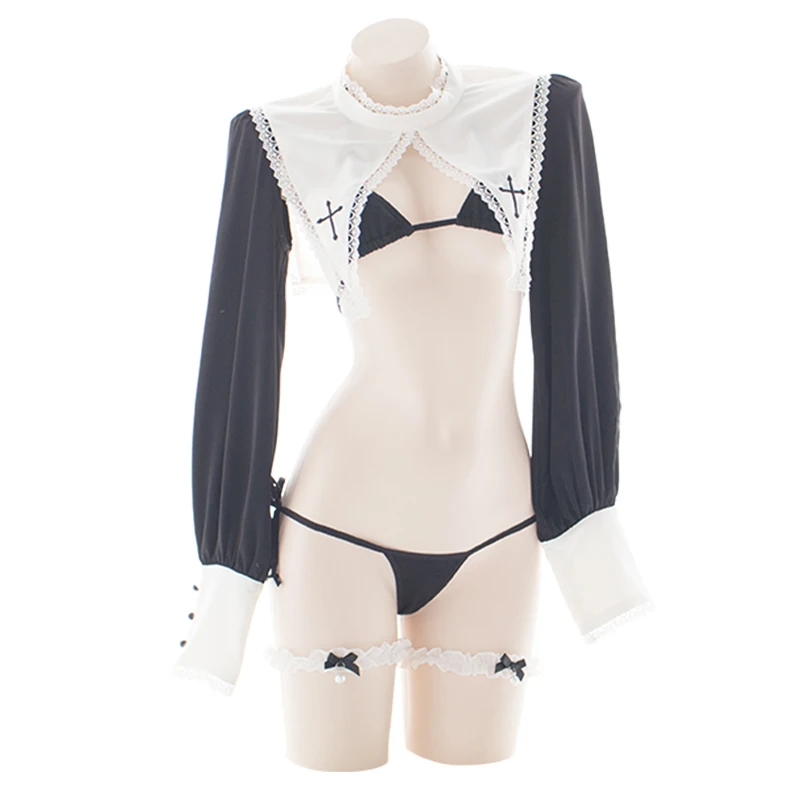 

Nightclub Cosplay Nun Uniform Sexy Jumpsuit Lingerie Long Sleeve Top Ladies Christmas Festival Clothing Theme Party Outfit 784
