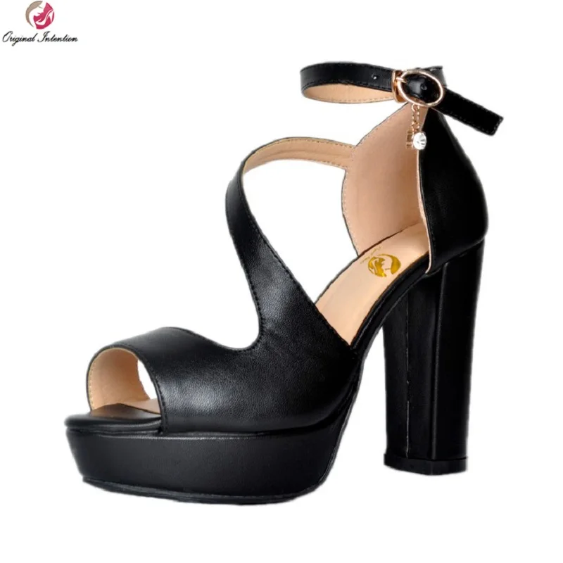 

Original Intention High-quality Women Sandals Stylish Open Toe Square Heels Sandals Nice Black Shoes Woman Plus US Size 4-15