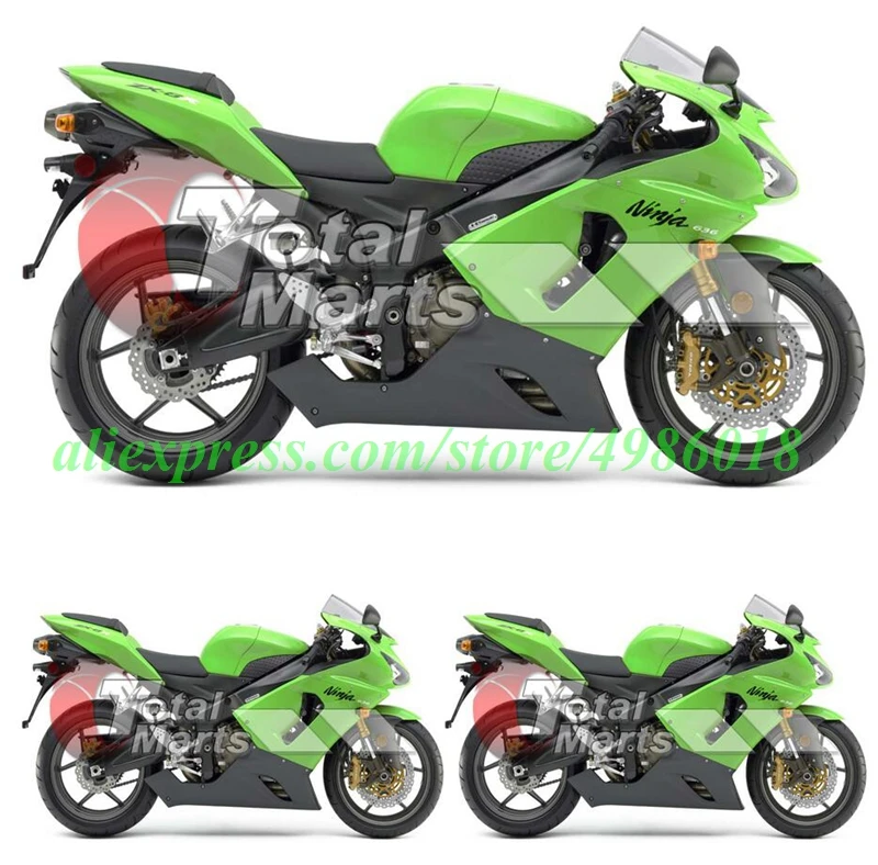 

Новый комплект обтекателей для мотоцикла ABS, подходит для kawasaki Ninja ZX6R 636 2005 2006 05 06 6R, цвет черный/зеленый