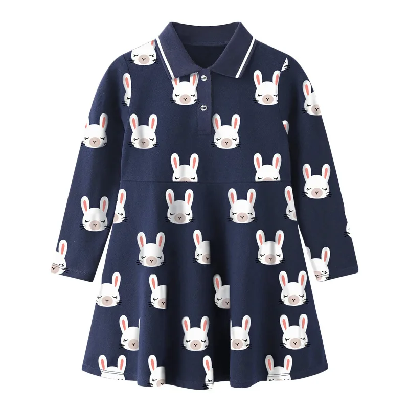 

Frocks for Baby Girls Brand Autumn New Clothes 2021 Cotton Bunny Print Toddler Animal Casual Dress for Kids 2-7 Years