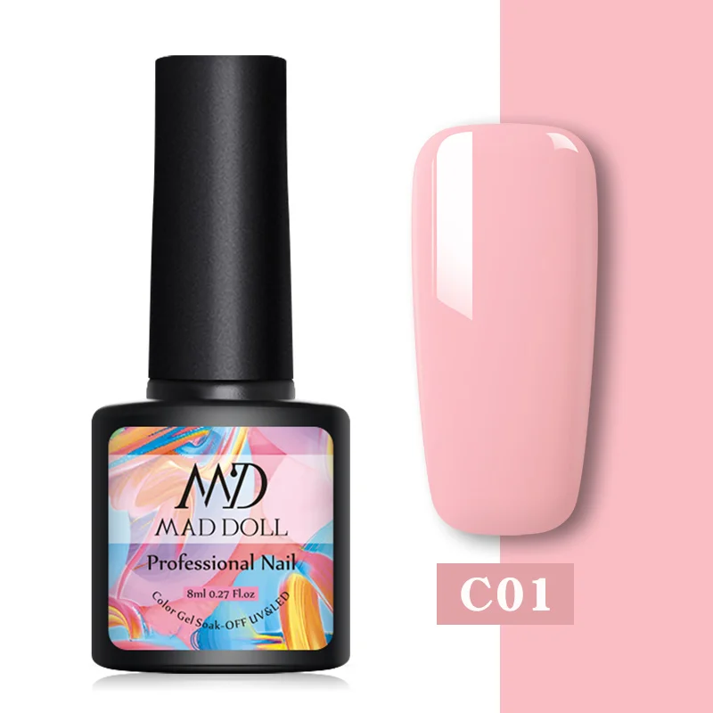02-C01 MAD DOLL, 8 мл, 60 цветов, Гель-лак для ногтей, розовый, красный, зеленый, чистый цвет для ногтей, отмачиваемый УФ-Гель-лак, лак для маникюра, Гель-лак - Цвет: 02-C01