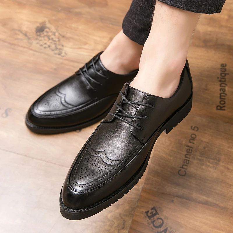 

Office Business Shoes Men Party Fashion Gentleman Bullock Oxford Non-slip Leather Luxurious Flat For Designer Men's Formal