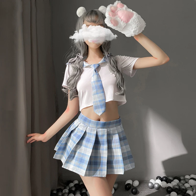 

Japanese Student Cosplay Costume Sexy Sailor Lapel Shirt Checkered Pleated Skirt Kawaii JK Uniform Women's Erotic Lingerie