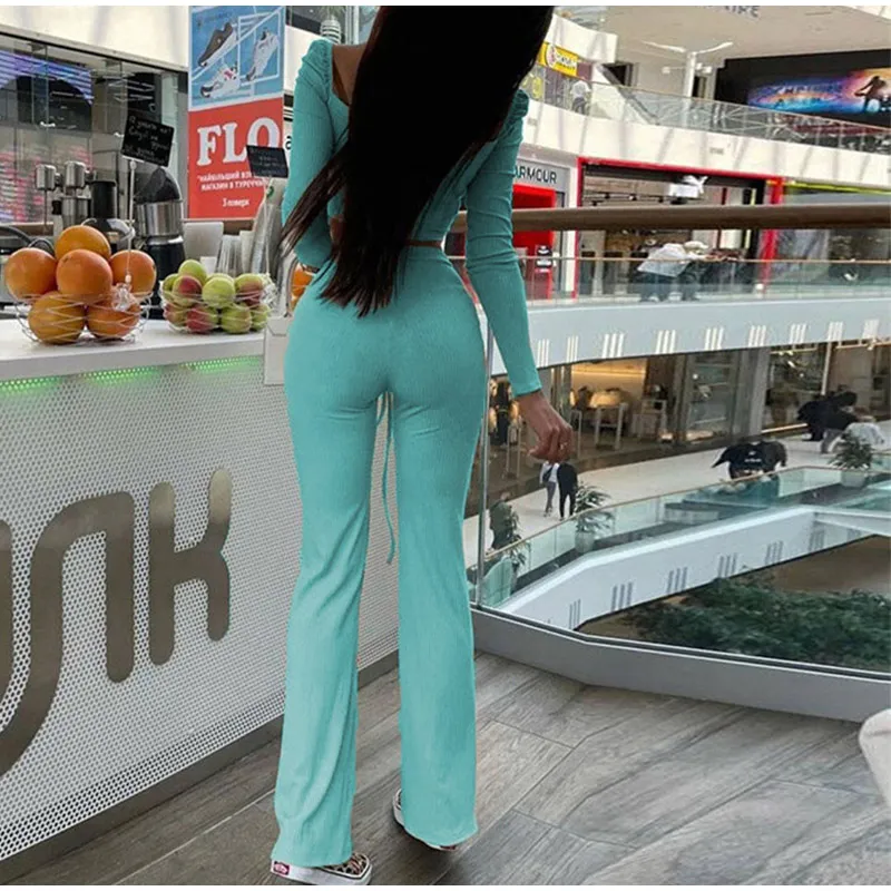 Black Tracksuit Women 2022 Long Sleeve Crop Top And Wide Leg Pants Y2K Two Piece Sets Casual Sexy Outfits Party Spring Suits |