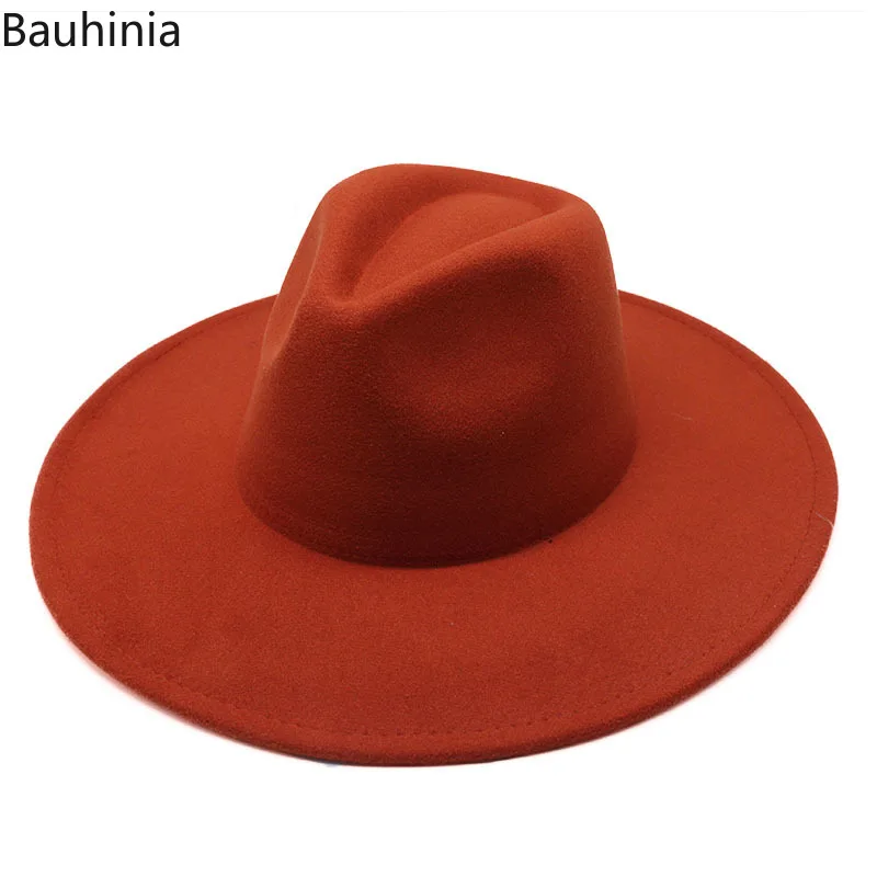 

Bauhinia Women Felt Fedora Hat Classic Solid Color 9.5CM Wide Brim Dress Formal Caps Panama Church Jazz Hat sombreros de mujer