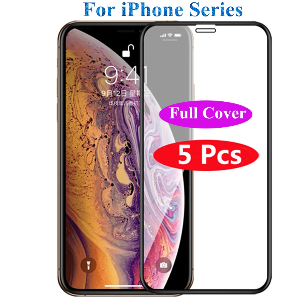 

5Pcs/Lot Full Cover Tempered Glass For iPhone XS Max XR X 11 Pro MAX SE 2020 Screen Protector Glass On iPhone 6 6s 7 8 PLUS SE2