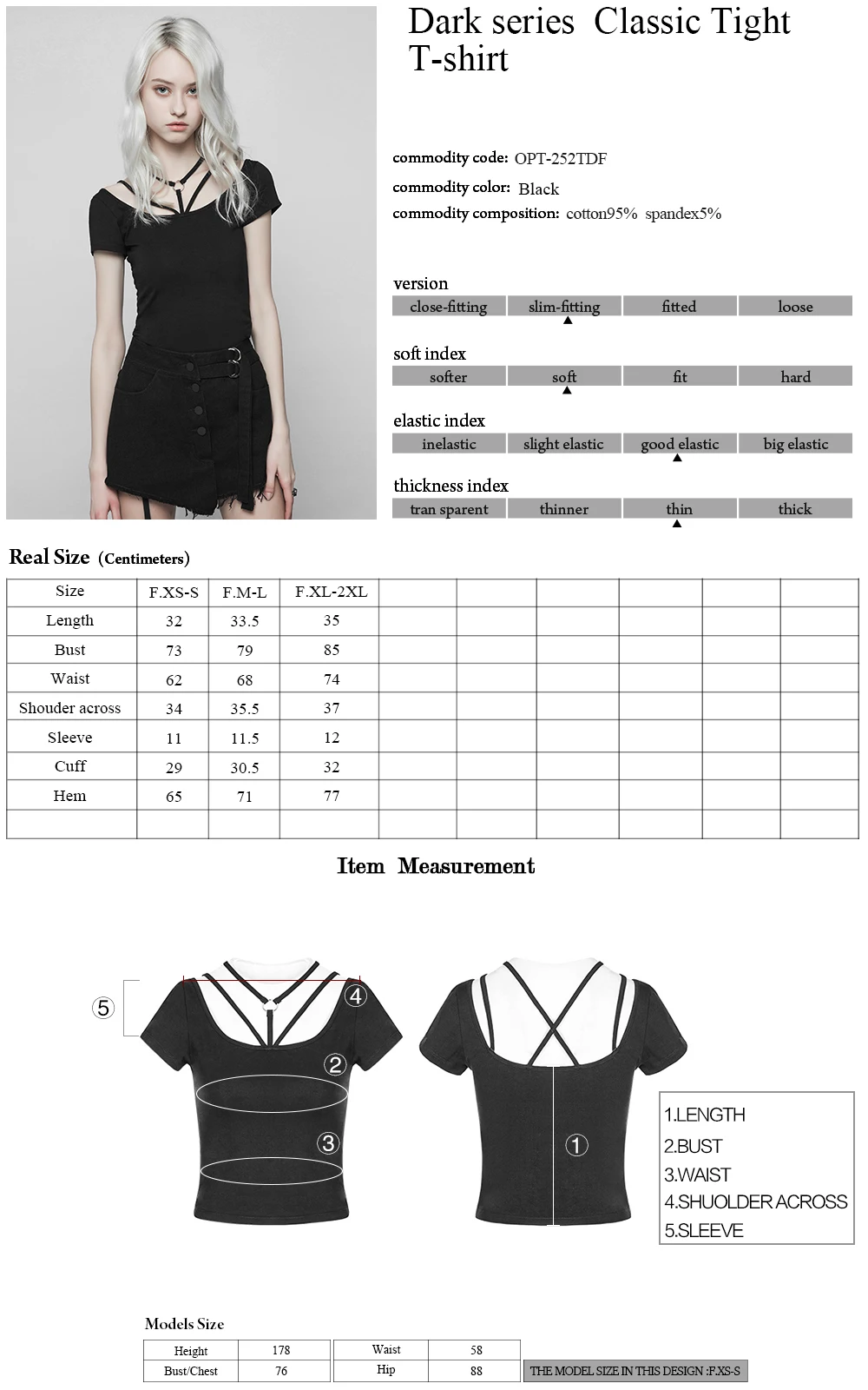 

PUNKRAVE Women's Goth Dark Series Classic Tight Short Sleeve T-shirt Hollow Stretch Fabric Summer Casual Tees Top