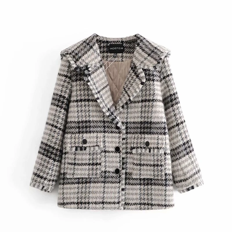 

PUWD Vinatge Woman Oversized Plaid Thick Woolen Coats 2020 Winter Fashion Ladies Warm Outerwear Female Casual Loose Jackets
