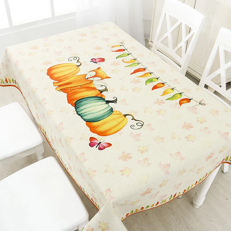 

Wedding Party Table Cloth Rectangular Thicken Cotton Linen Table Cover Flower Leaf Animal Pumpkin Printed Tablecloth