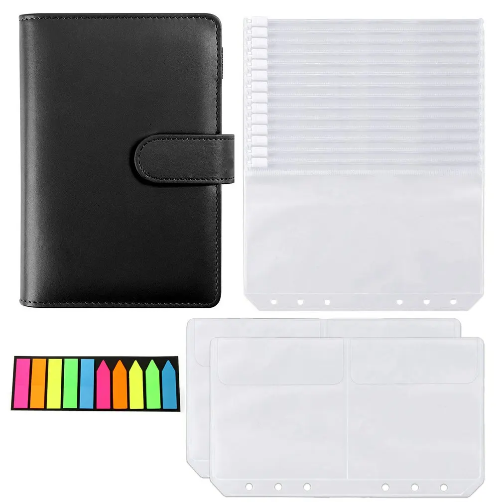 

A6 Colored Zipper Binder Pocket Folder Leatherette Notebook Binder Cover For Ring Binder Document Card Envelopes