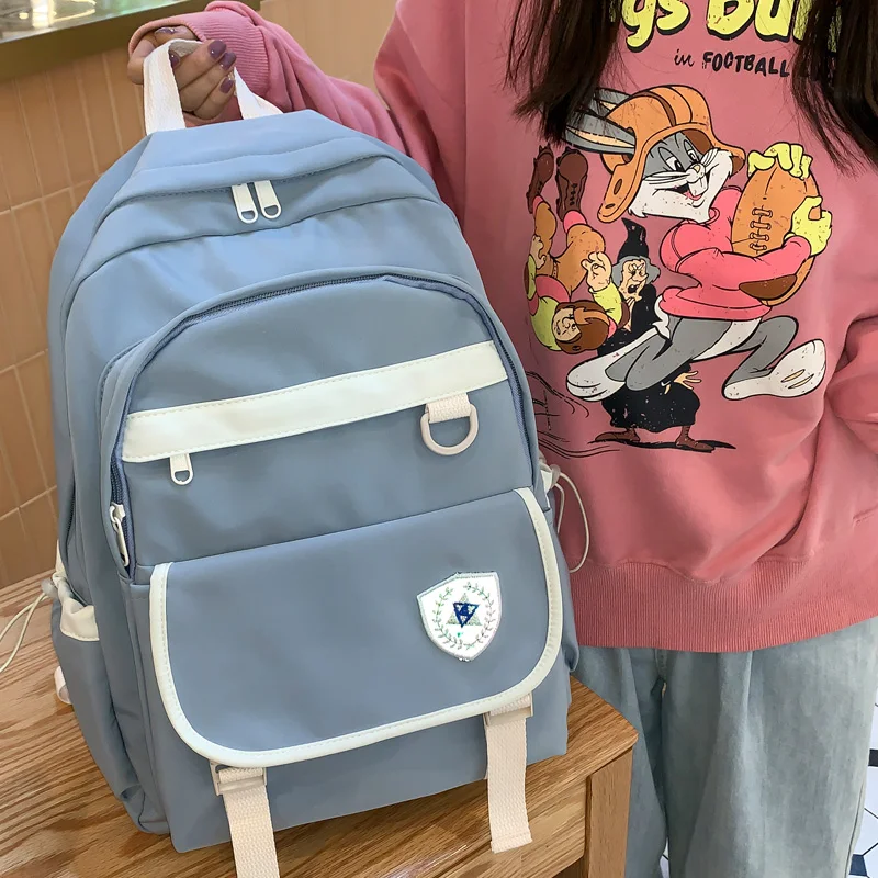 

2021 New Waterproof Nylon Insert Buckle Women Backpack Female Multi-pocket Travel Bag College Girl's Embroidered Badge Schoolbag