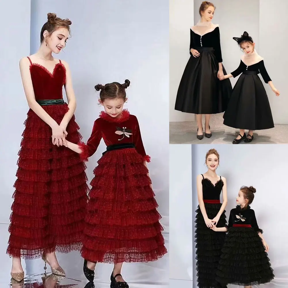 

Кружевное платье-пачка для матери и дочери, длинное свадебное платье для близнецов, семейная летняя одежда