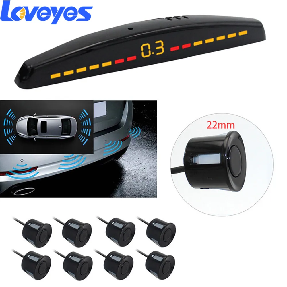 

Car Reversing Radar Parking Sensors Alarm Auto LED Moonlight Beep Voice 4 Probes Black Sensor Rearview Image Alarm System PZ309