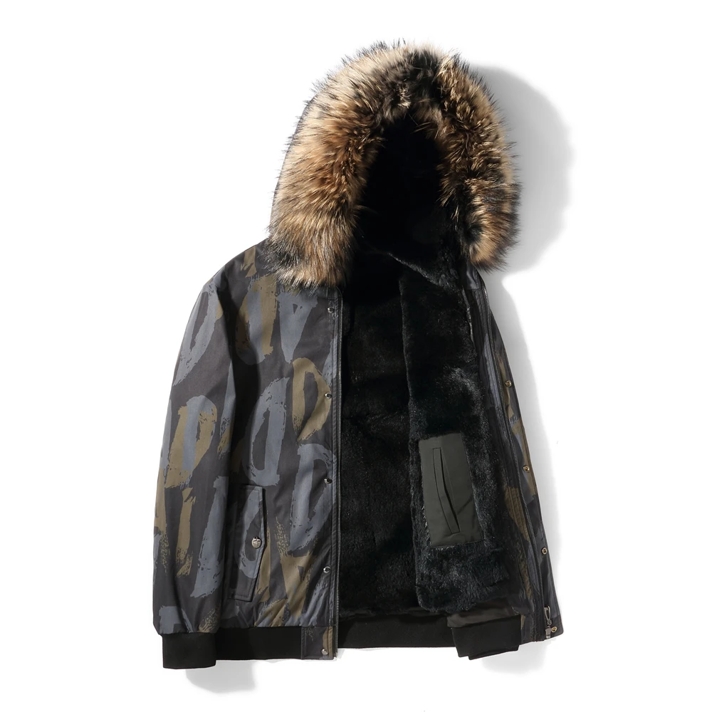 Мужская зимняя куртка с подкладкой из кроличьего меха отделкой воротником и