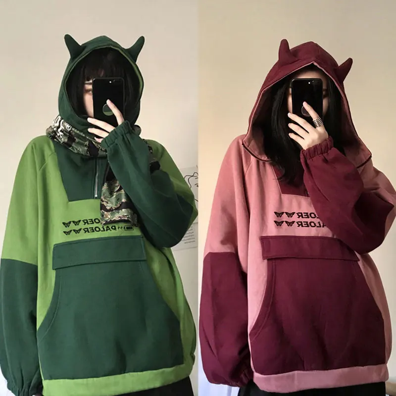 

Fashion Harajuku Aesthetic Frog Anime Hoodie Women Purple Long Sleeve Oversized Streetwear Gothic Cosplay Winter Clothes Tops